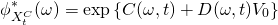 \[ \phi_{X_t^C}^*(\omega) = \exp \left\{ C(\omega, t) + D(\omega, t) V_0 \right\} \]